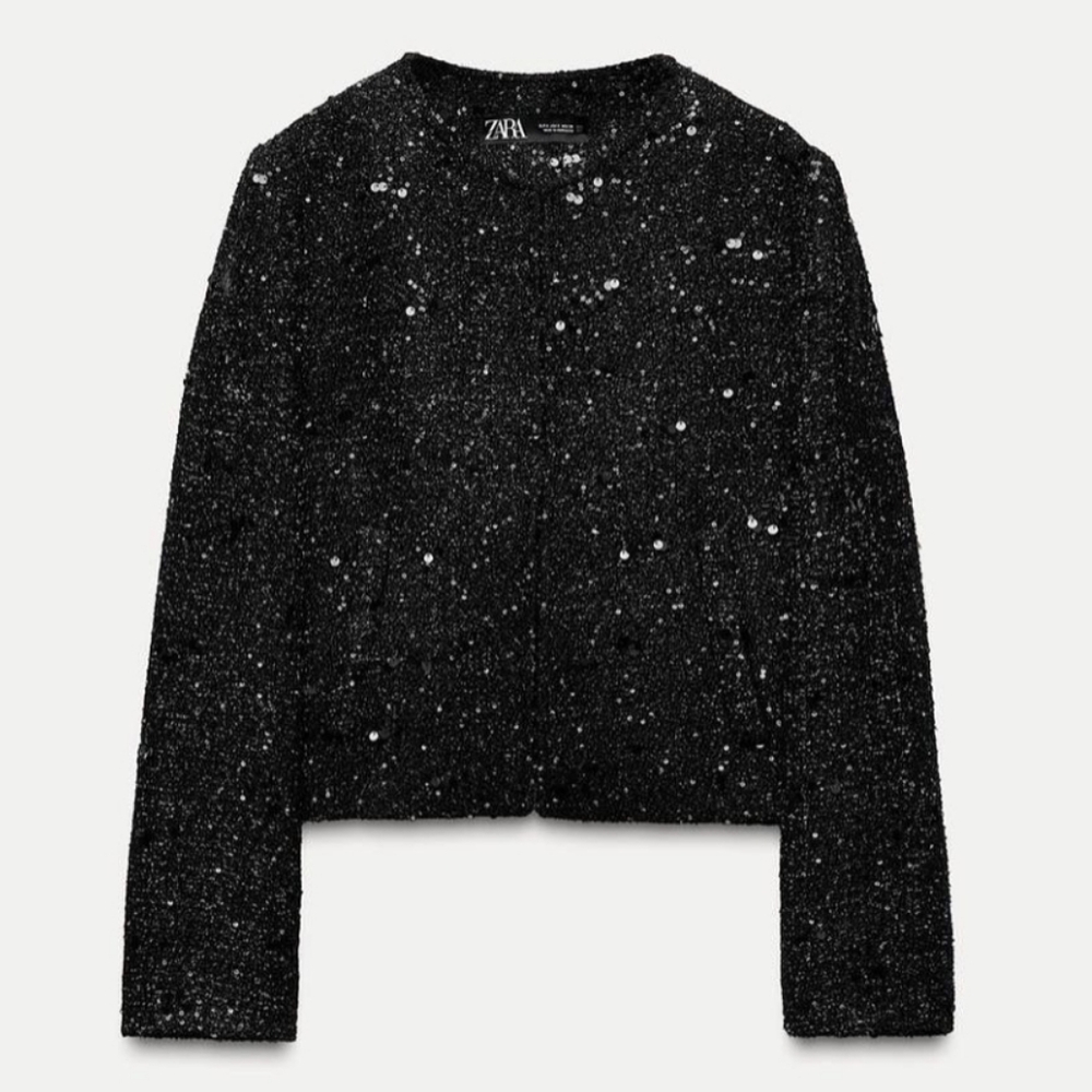 Zara Black Sequin Blazer Size M